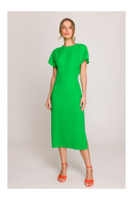 S398 Pencil dress with split on the side - green