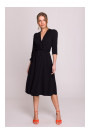S404 Fit and flare knit dress with a tie belt - black
