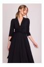 S404 Fit and flare knit dress with a tie belt - black