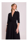 S404 Fit and flare knit dress with a tie belt - black