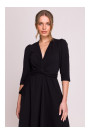 S404 Fit and flare knit dress with a tie belt - black