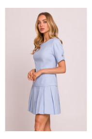 M842 Denim dress with pleats - light blue