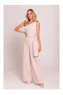 M845 One shoulder jumpsuit with a sash - light beige