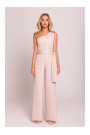 M845 One shoulder jumpsuit with a sash - light beige