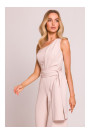 M845 One shoulder jumpsuit with a sash - light beige