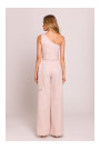 M845 One shoulder jumpsuit with a sash - light beige