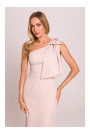 M847 One shoulder bow dress - light beige
