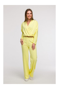 B296 Wide leg trousers with front seams - lemon