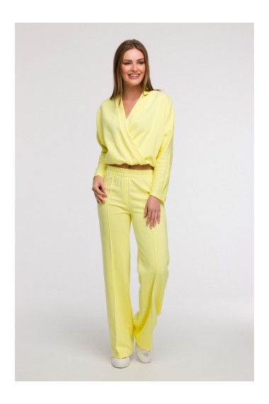 B296 Wide leg trousers with front seams - lemon