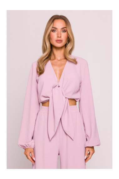 M861 Tie front crop top - crepe pink