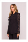 M865 Lace panels single button blazer - black