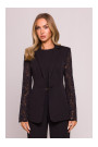 M865 Lace panels single button blazer - black