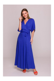 S406 Viscose maxi dress wrap design - blue