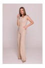 S407 Elegant jumpsuit with asymmetrical neckline - beige