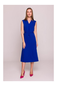 S410 A-line dress with tie detail V-shaped neckline - royal blue