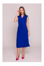 S410 A-line dress with tie detail V-shaped neckline - royal blue
