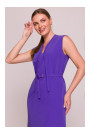 S410 A-line dress with tie detail V-shaped neckline - purple