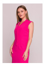 S410 A-line dress with tie detail V-shaped neckline - pink