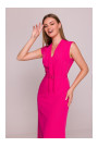 S410 A-line dress with tie detail V-shaped neckline - pink