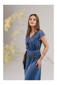 S411 Sleeveless dress with ruffled neckline - blue