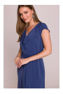 S411 Sleeveless dress with ruffled neckline - blue