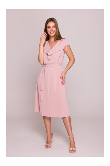 S411 Sleeveless dress with ruffled neckline - powder