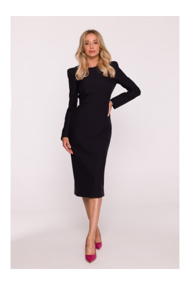 S412 Pencil dress with decorative shoulders - black
