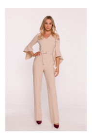 S416 Jumpsuit with ruffled sleeves - beige