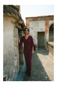 S416 Jumpsuit with ruffled sleeves - maroon