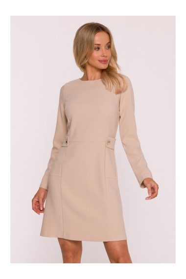 S419 Dress with decorative buttons at the waist - beige