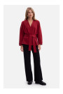 B297 Collarless knit open front blazer - maroon