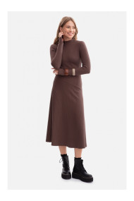 B299 Ribbed midi dress with asymmetrical waistline - brown