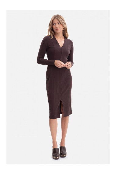 B307 Rib knit pencil dress - dark chocolate