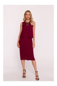 S422 Dress with lace insert - maroon
