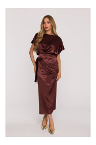 M887 Wrap style satin dress - brown