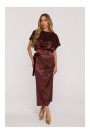 M887 Wrap style satin dress - brown