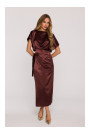 M887 Wrap style satin dress - brown