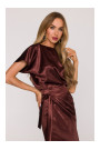 M887 Wrap style satin dress - brown