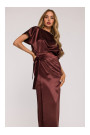 M887 Wrap style satin dress - brown