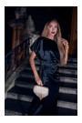 M887 Wrap style satin dress - black