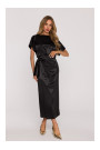 M887 Wrap style satin dress - black