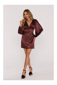 M888 Satin puff sleeve mini dress - brown