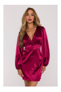 M888 Satin puff sleeve mini dress - maroon