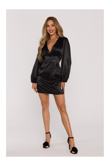 M888 Satin puff sleeve mini dress - black
