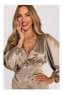 M888 Satin puff sleeve mini dress - gold