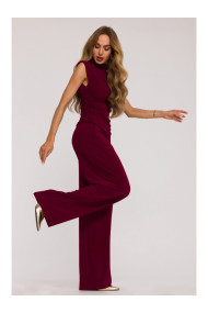 M890 Co-ord set with ruched top and wide leg trousers - maroon