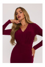 M891 Ruched dress with a sash - maroon