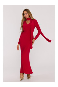 M891 Ruched dress with a sash - red