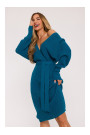 M810 Sweater dress with V-neck - ocean blue