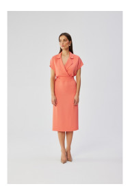 S363 Платье-рубашка с поясом-галстуком - оранжевый